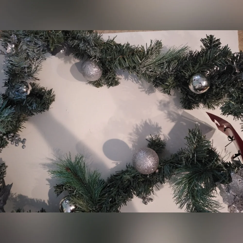 Frosted Garland Swag with Silver Glitter Details 6'+